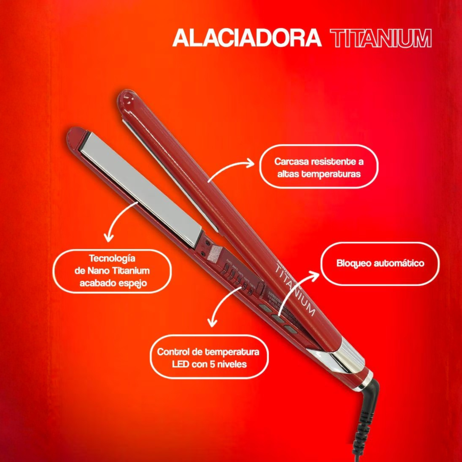 Alaciadora Babyliss Pro de 1" Roja Nano Titanium