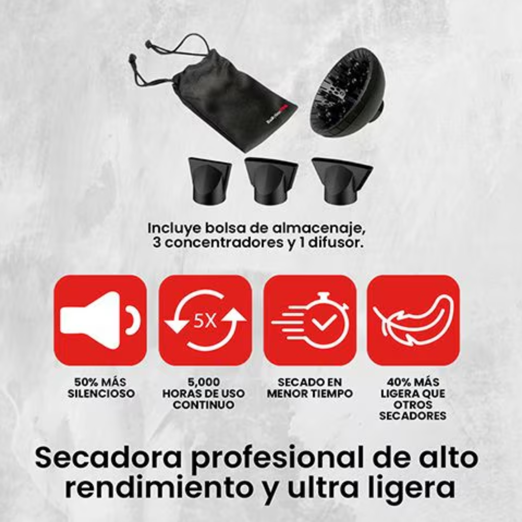 Secadora De Cabello BabylissPRO Ultra Ligera Blanca