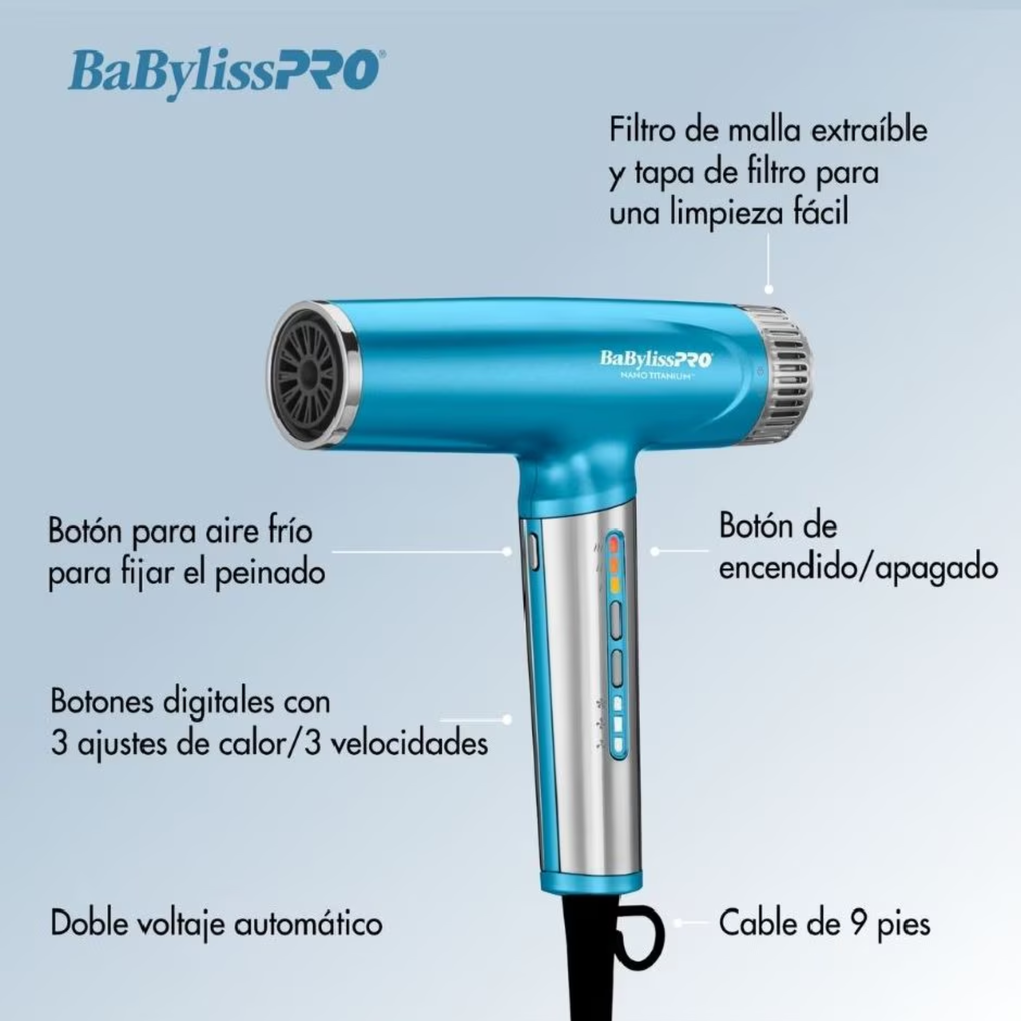 Secadora BabylissPRO NT Alta Velocidad Nano Titanium 1400W