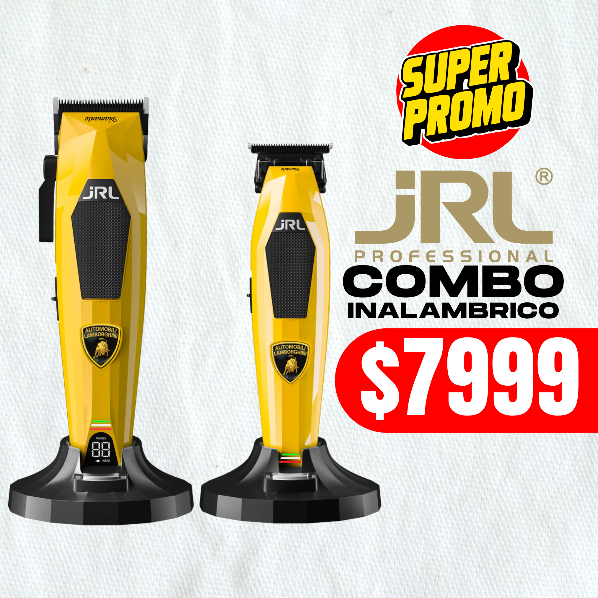 Combo JRL Lamborghini Clipper Trimmer Amarillo Bases De Carga