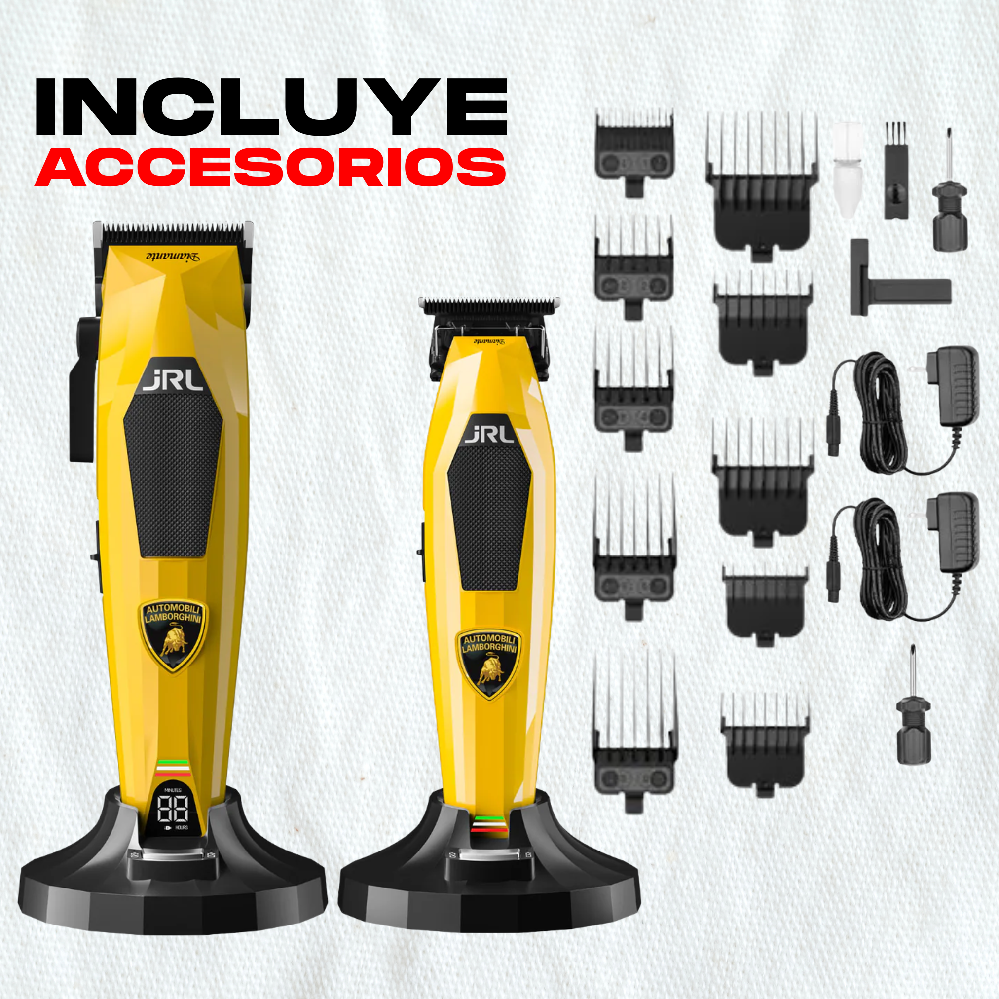 Combo JRL Lamborghini Clipper Trimmer Amarillo Bases De Carga