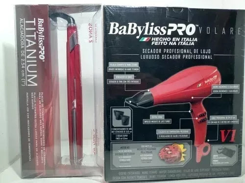 Combo BabylissPro Secadora Ferrari de 2000W y Alaciadora de 1" Roja