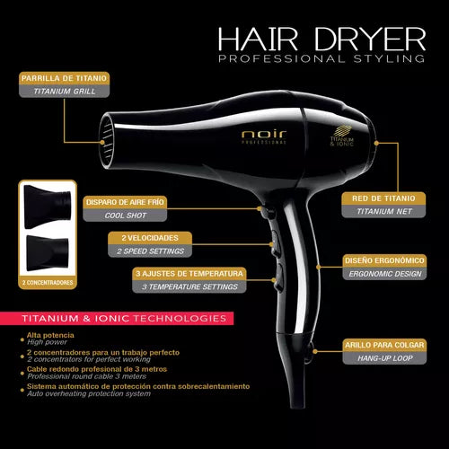 Combo Kit Noir Pro Secadora y Alaciadora Titanio de 1” Gris