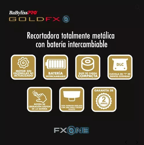 Combo Kit Babyliss Clipper & Trimmer Gold  FxONE Bases De Carga Dorado