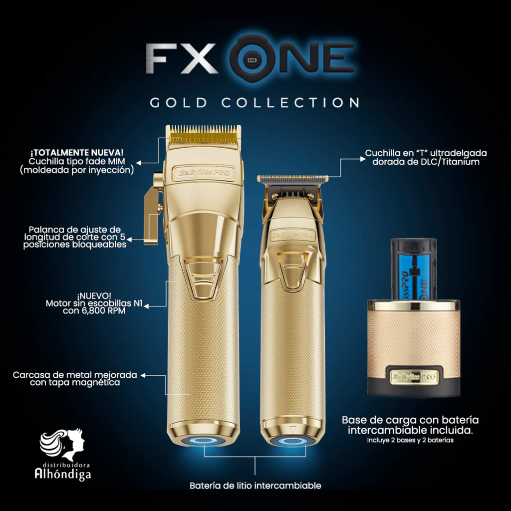 Combo Kit Babyliss Clipper & Trimmer Gold  FxONE Bases De Carga Dorado