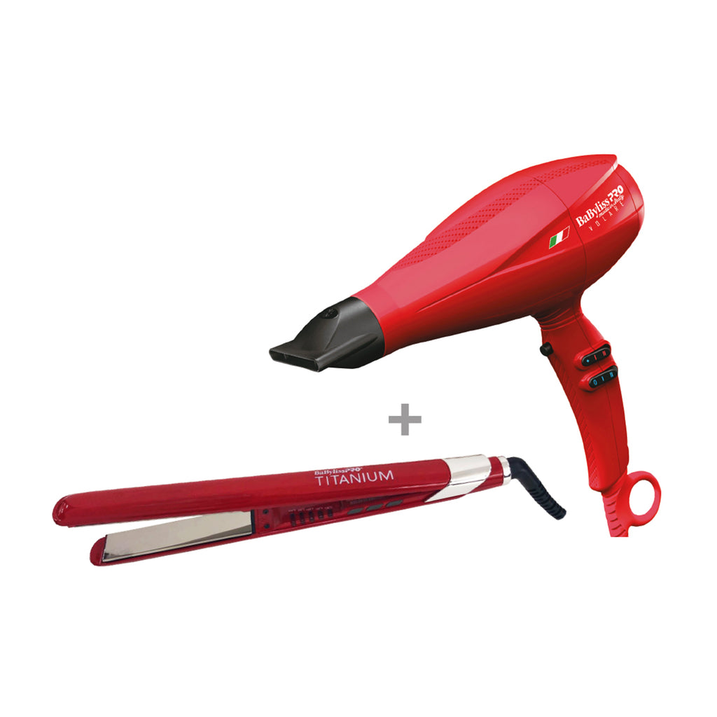 Combo BabylissPro Secadora Ferrari de 2000W y Alaciadora de 1" Roja