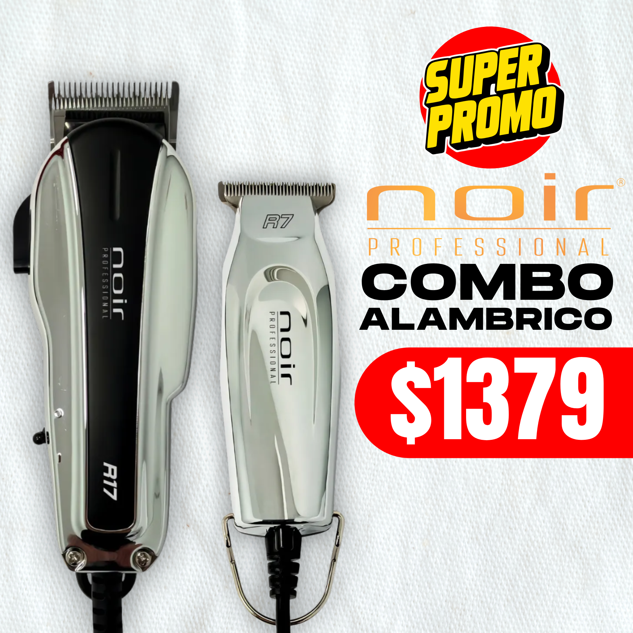 Combo Noir Pro Cortadora Clipper y Trimmer Alámbrico Silver Mate