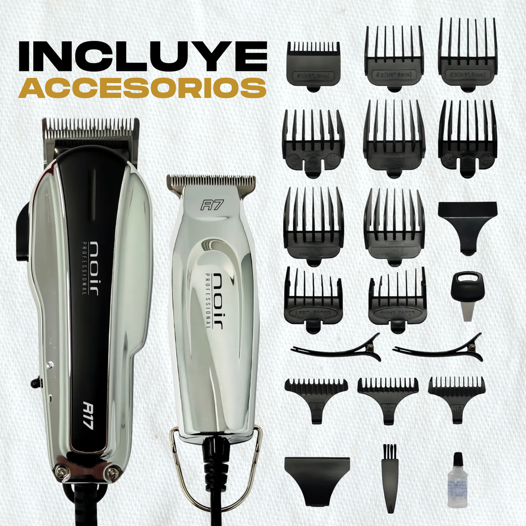 Combo Noir Pro Cortadora Clipper y Trimmer Alámbrico Silver Cromo