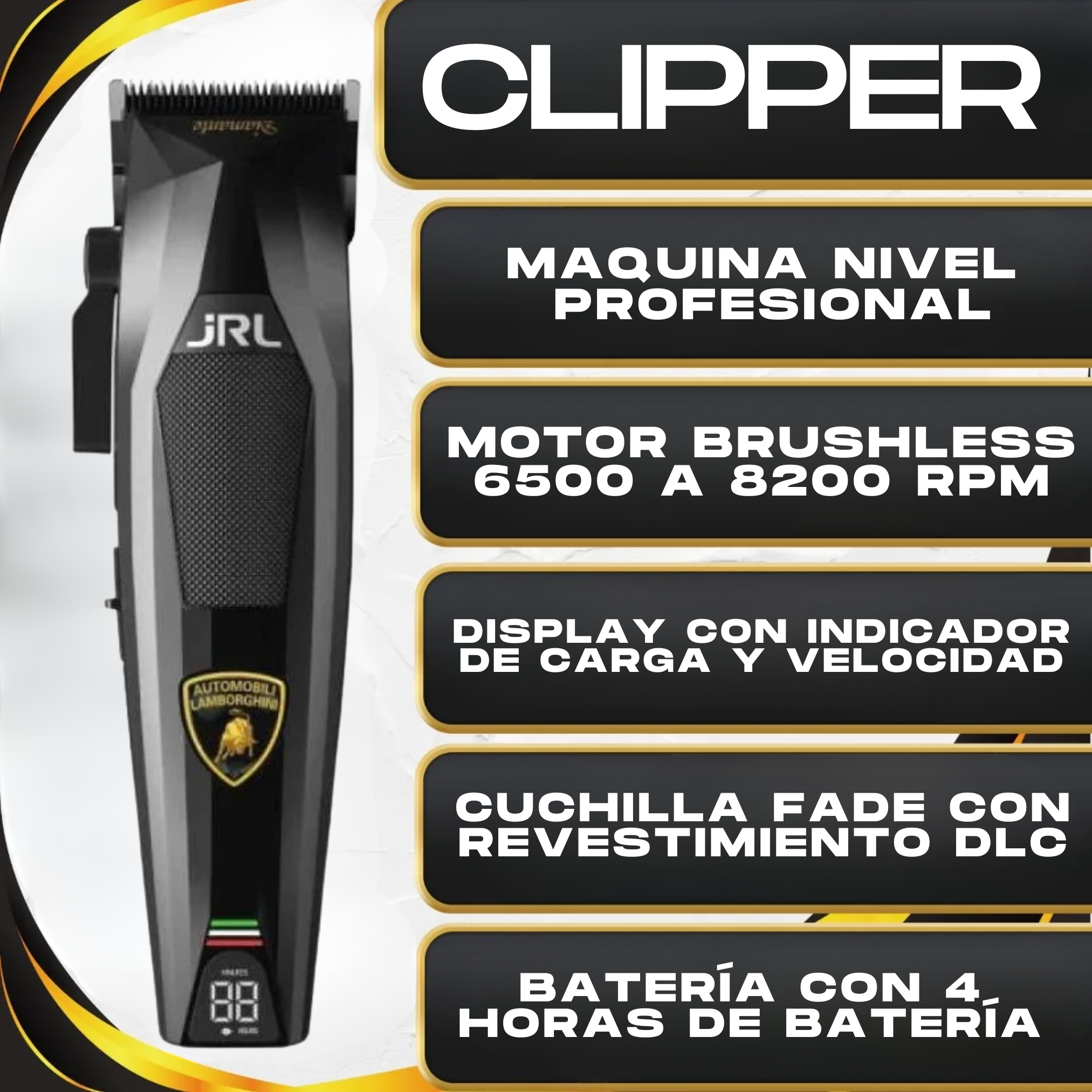 Combo JRL Lamborghini Clipper & Trimmer Negro Bases De Carga