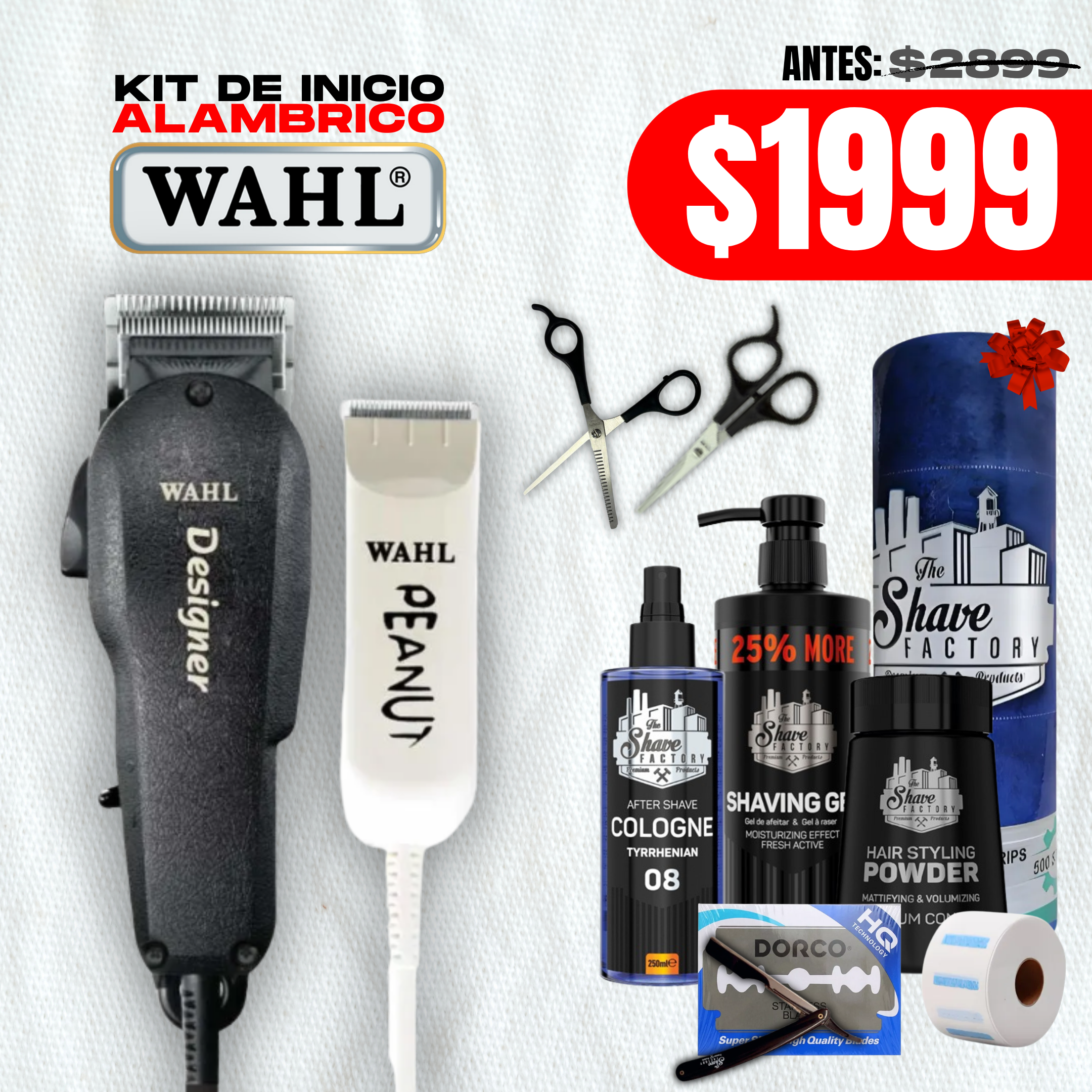 Kit Inicio Wahl Clipper Designer & Trimmer Peanut Alambrico