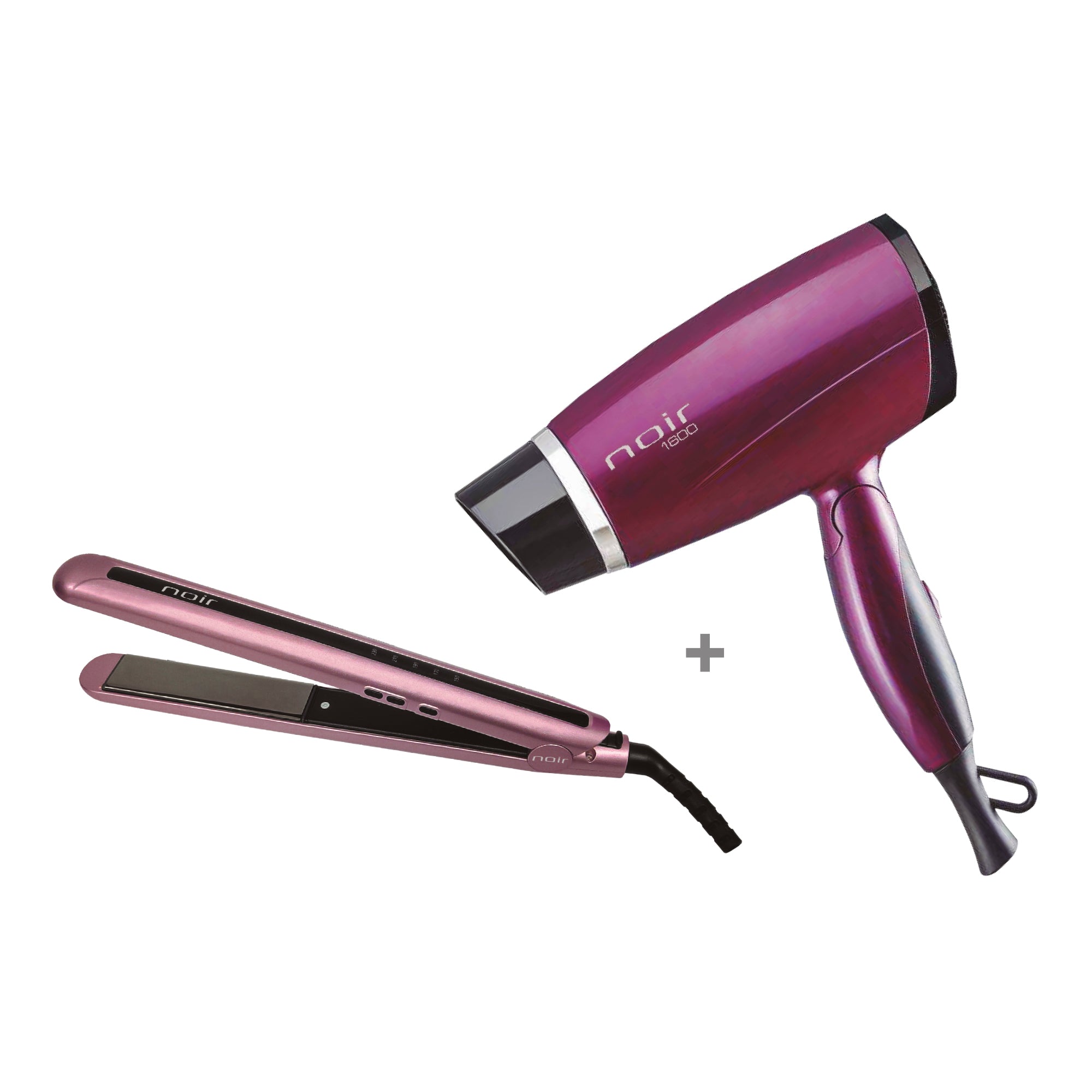 Combo Kit Noir Secadora De Viaje y Alaciadora de titanio de 1” Rosa