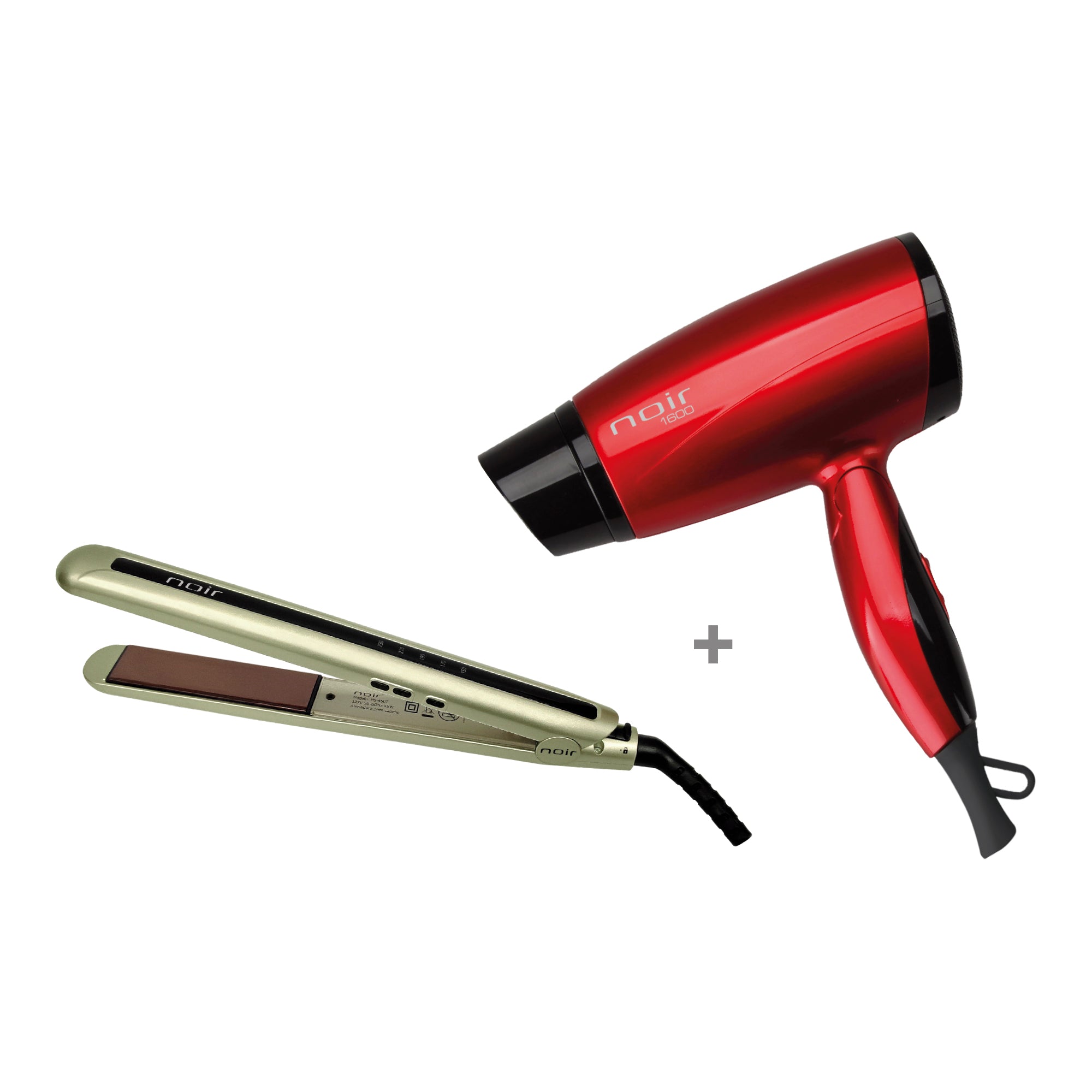 Combo Kit Noir Secadora Mini Roja y Alaciadora De Titanio de 1” Dorada