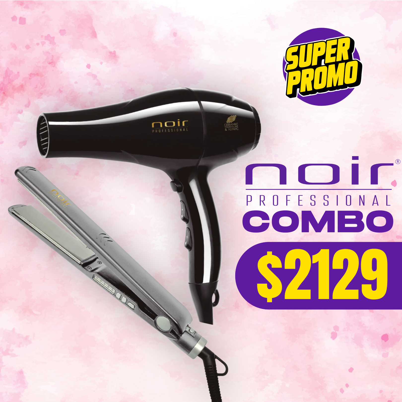 Combo Kit Noir Pro Secadora y Alaciadora Sella Keratina Titanio de 1” Gris