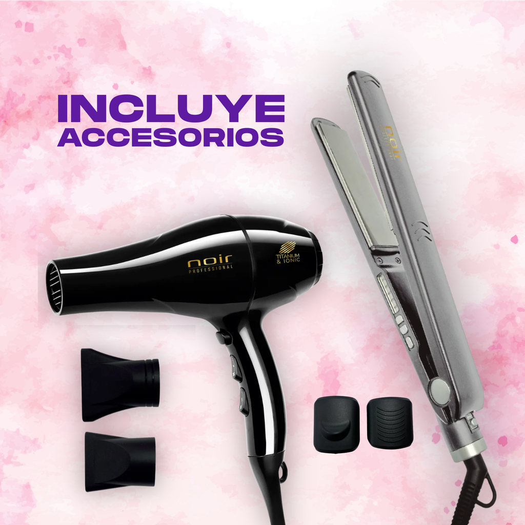 Combo Kit Noir Pro Secadora y Alaciadora Sella Keratina Titanio de 1” Gris