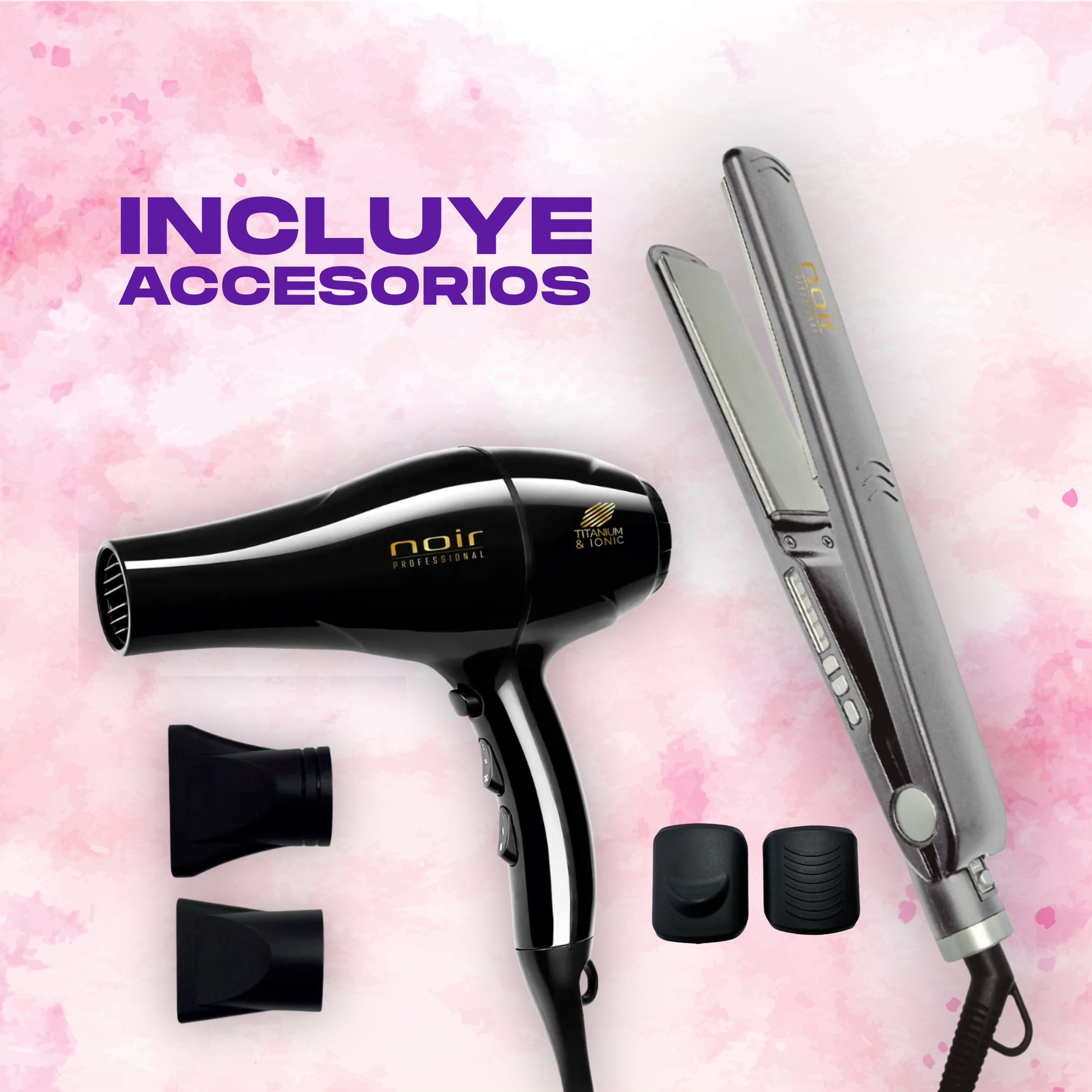 Combo Kit Noir Pro Secadora y Alaciadora Sella Keratina Titanio de 1” Gris