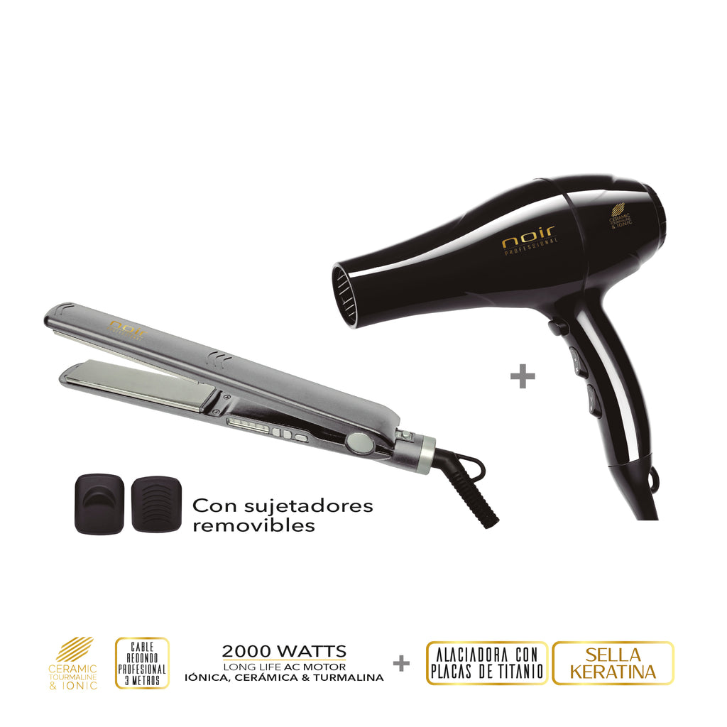 Combo Kit Noir Pro Secadora y Alaciadora Titanio de 1” Gris