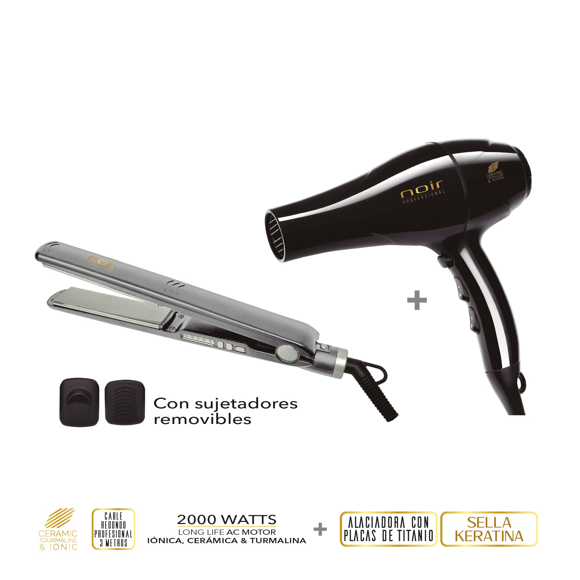 Combo Kit Noir Pro Secadora y Alaciadora Titanio de 1” Gris