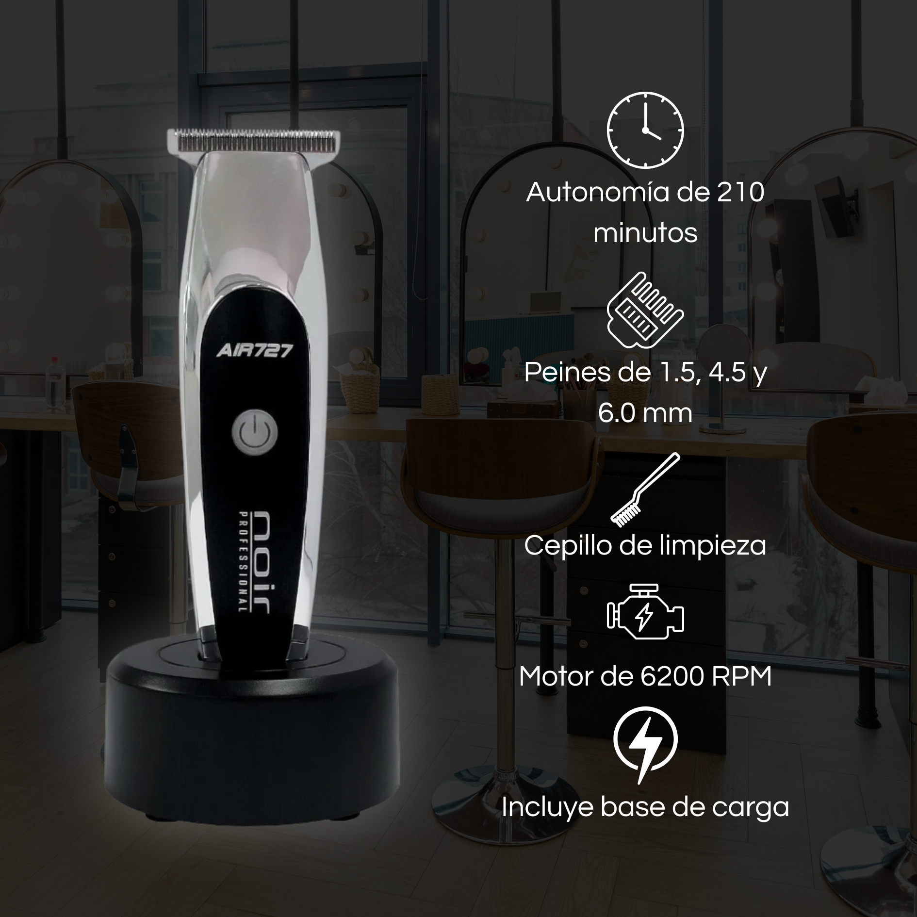 Combo Noir Pro Cortadora Clipper y Trimmer Inalámbrico Base De Carga