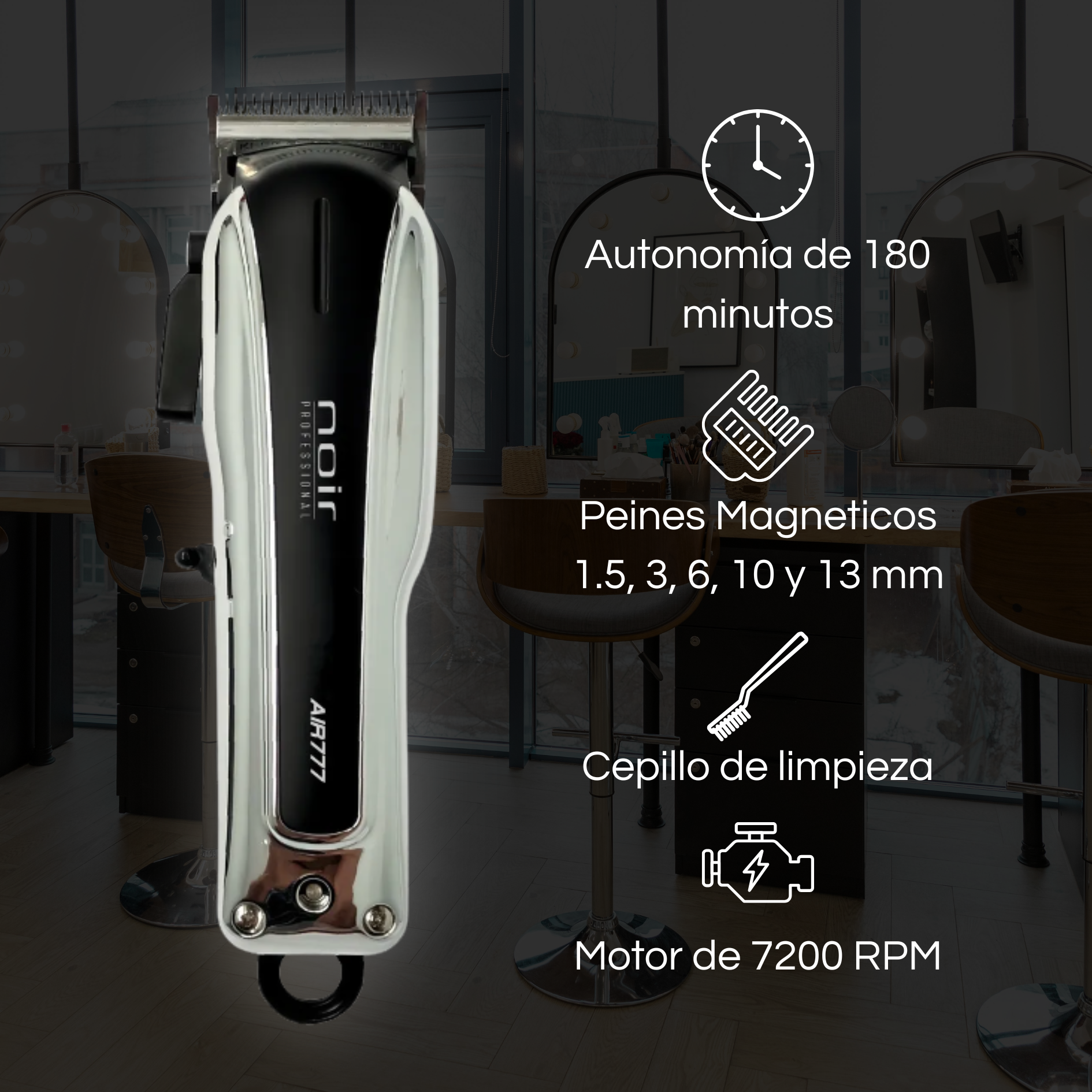 Combo Noir Pro Cortadora Clipper y Trimmer Inalámbrico Base De Carga