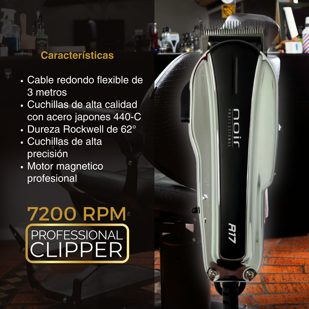 Combo Noir Pro Cortadora Clipper y Trimmer Alámbrico Silver Cromo