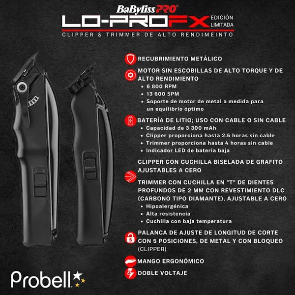 Combo Cortadoras Babyliss Pro Black FXClipper & Trimmer